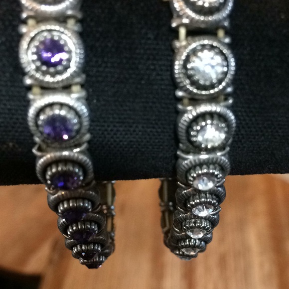 2 Bracelets crystal & purple stones stretch style - Picture 2 of 3